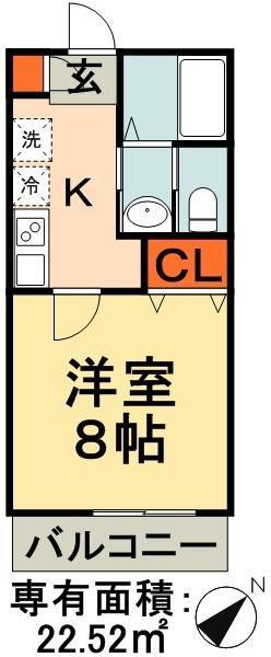 フェリオ桜木町(1K/2階)の間取り写真