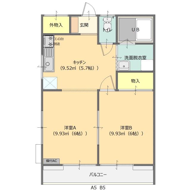石渡コーポB(2DK/2階)の間取り写真