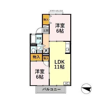 グランシャリオ結B(2LDK/2階)の間取り写真
