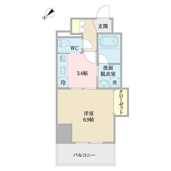 モンシェール桜川(1K/3階)の間取り写真