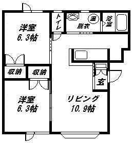 フィールド ワン(2LDK/2階)の間取り写真