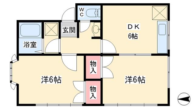 セルーラ高屋敷(2DK/1階)の間取り写真