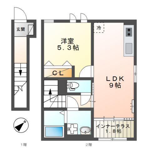 ワイズ・シャムロック(1LDK/2階)の間取り写真