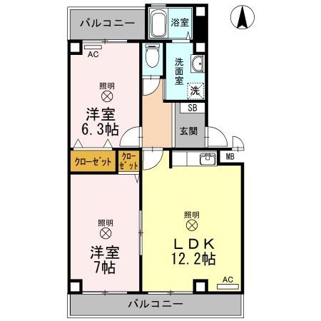 TWIN CASA II棟(2LDK/3階)の間取り写真
