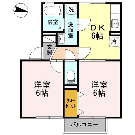 セジュール宮内(2DK/2階)の間取り写真