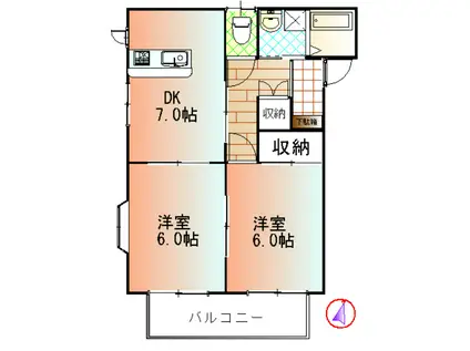 サウンド剛(2DK/1階)の間取り写真