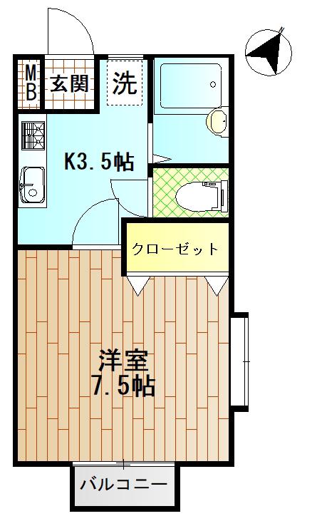 アルデール三保(1K/1階)の間取り写真