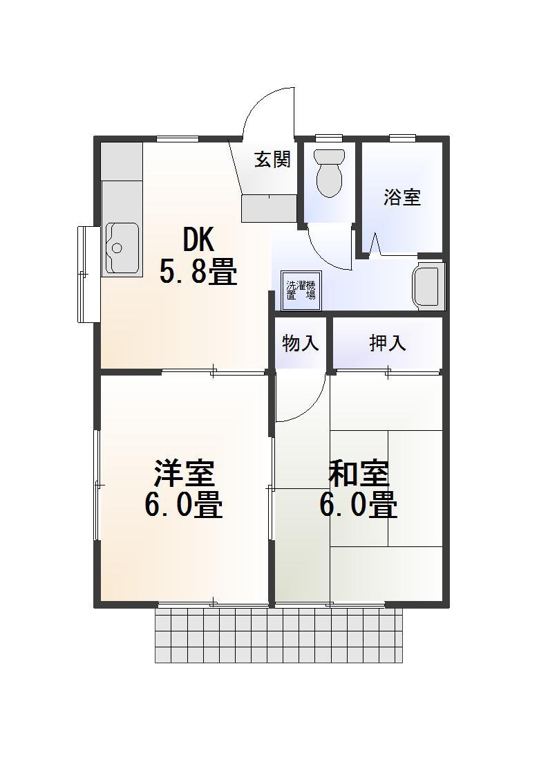 ハミングハイム(2DK/1階)の間取り写真