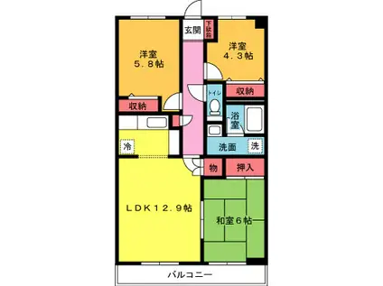 シュロス湘南(3LDK/4階)の間取り写真