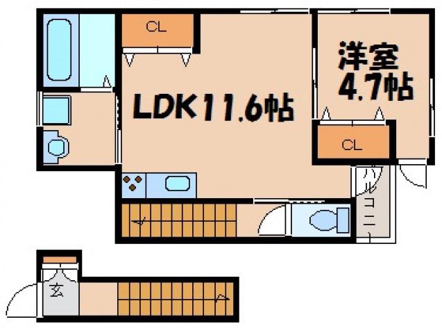 ラッフルズサンクチュアリーAT天神川(1LDK/2階)の間取り写真