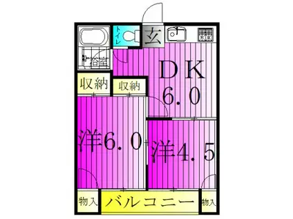 サンハイツ松葉(2DK/2階)の間取り写真
