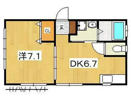 グランブルー西湘(1DK/1階)の間取り写真