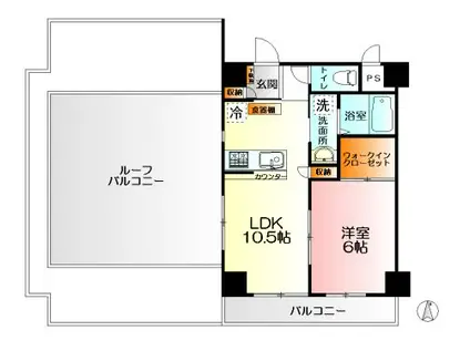 ビナ・レジデンス扇町(1LDK/6階)の間取り写真