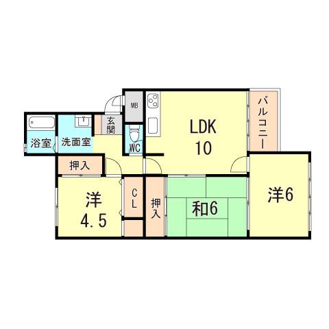 塩屋5号棟(3LDK/1階)の間取り写真