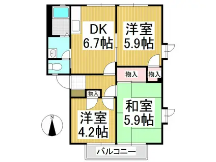 フレグランス林檎(3DK/1階)の間取り写真