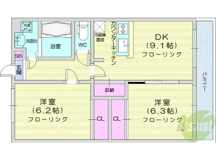サニープレジデント弐番館(2DK/1階)の間取り写真