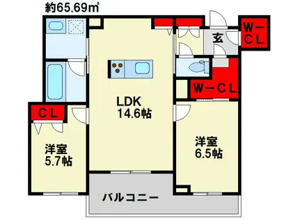 シャーメゾン ヴィラ 平田台(2LDK/3階)の間取り写真