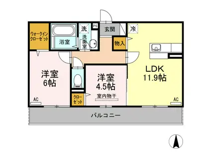 エスポアール・タカムラIII B棟(2LDK/2階)の間取り写真