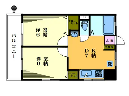 三信マンション(2DK/4階)の間取り写真