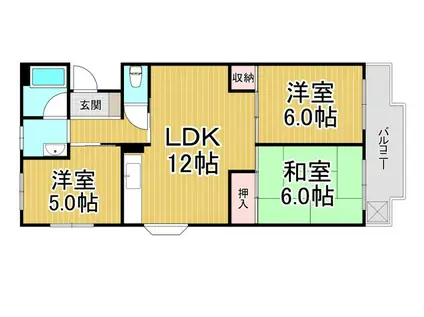 ハイツ百番館1(3LDK/3階)の間取り写真