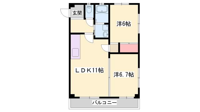 ピュアコート西夢前台(2LDK/1階)の間取り写真