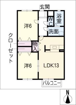 ルーチェS前巴(2LDK/2階)の間取り写真