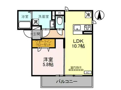 D-ROOM盛岡本宮 A棟(1LDK/2階)の間取り写真