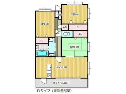 シェーン・ベルク安東(3LDK/3階)の間取り写真