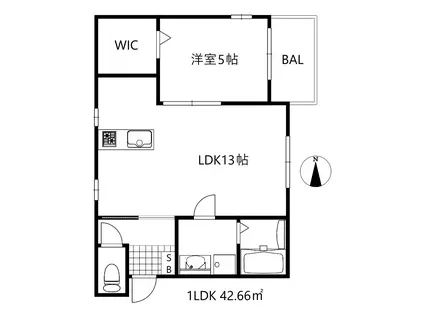 花の木 北青木(1LDK/3階)の間取り写真