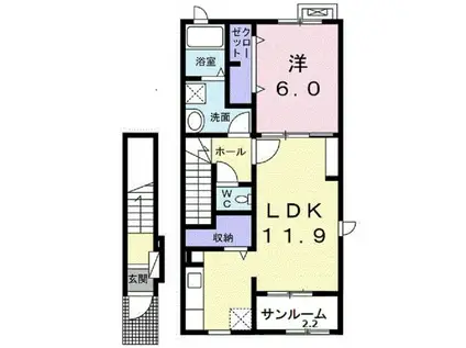 メイプル ジェルメC(1LDK/2階)の間取り写真