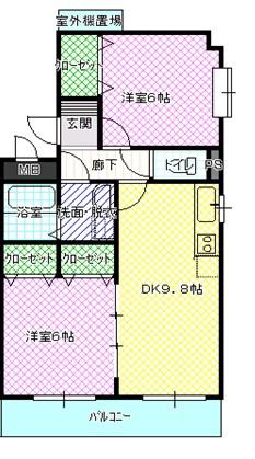 ココ ガーデン(2DK/1階)の間取り写真