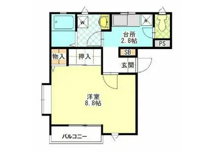 グランソール南仙台(1K/2階)の間取り写真