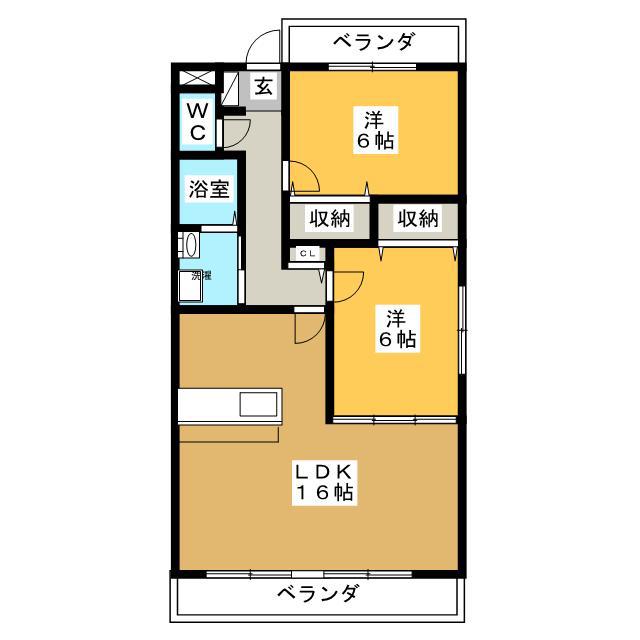 ブラウニィヒル(2LDK/1階)の間取り写真