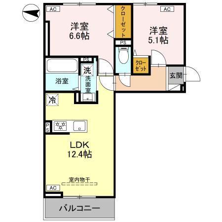 ルノンII(2LDK/3階)の間取り写真