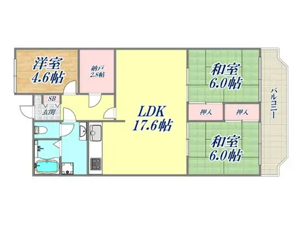 東芦屋ハイツ(3LDK/5階)の間取り写真