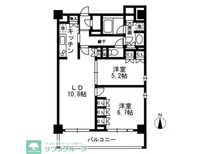 レジディア中落合B棟(2LDK/7階)の間取り写真