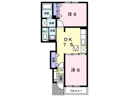 アルカンシエルIII(2DK/1階)の間取り写真