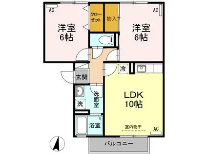 ペアシティゆう I(2LDK/3階)の間取り写真
