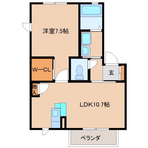 スプリングヒルズII(1LDK/2階)の間取り写真
