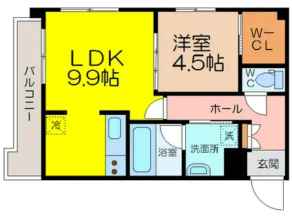 ビュークレスト佐賀駅前(1LDK/2階)の間取り写真