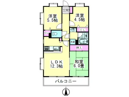 パークサイド河内(3LDK/5階)の間取り写真