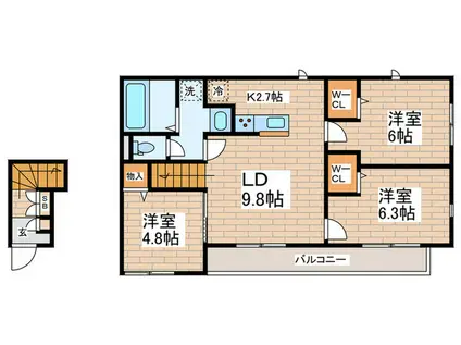 カーサ・ビアンカ(3LDK/2階)の間取り写真