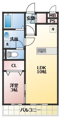 プロムナード II棟(1LDK/3階)の間取り写真