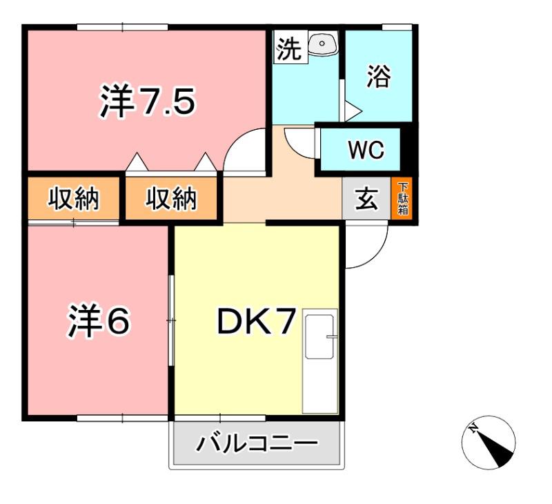フラワーD棟(2DK/1階)の間取り写真