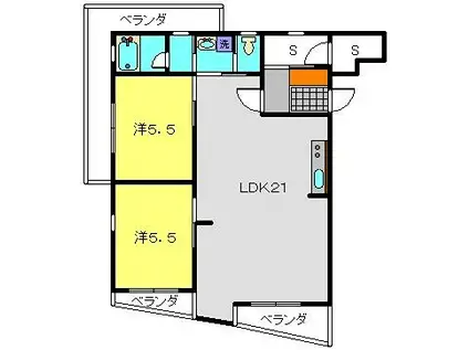 サンヴィレッジ17(2DK/3階)の間取り写真