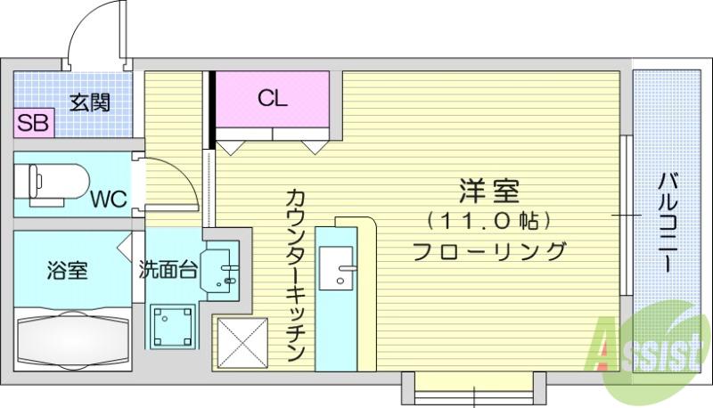 サン・ヴィレッジ(ワンルーム/2階)の間取り写真
