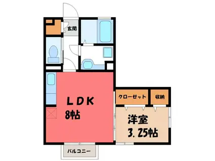 ヴィラ・キャロット B(1LDK/1階)の間取り写真