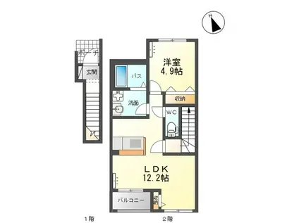 アーバンヒルズ鹿島(1LDK/2階)の間取り写真