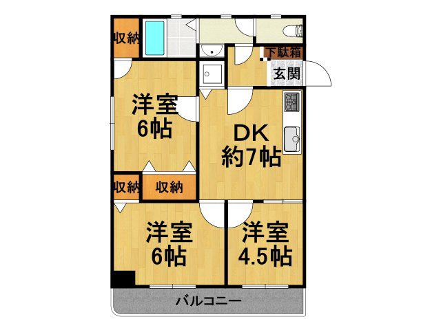 アムール宝塚Ⅱ(3DK/2階)の間取り写真