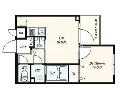ルネサンスコート自由が丘(1DK/4階)の間取り写真